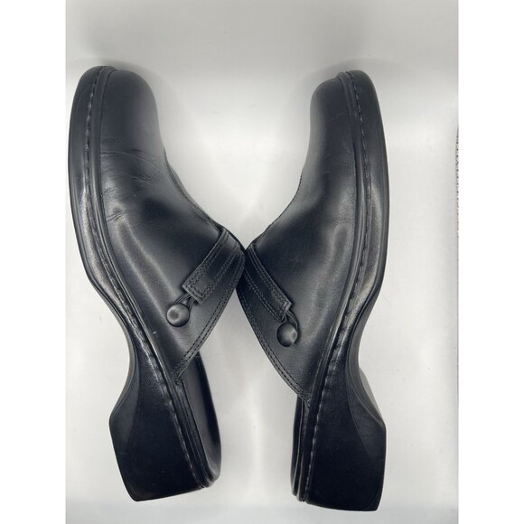 Clarks Womens 8 Black Leather Slip Step In Comfy Mule Clogs No Box Polish - Picture 9 of 10